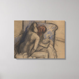 Impressão Em Tela Mulher de Edgar Degas   que seca seu cabelo