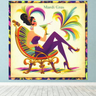 Impressão Em Tela Mulher do Mardi Gras de Meados do Século com um Ma