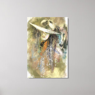 Impressão Em Tela Mulher e Cavalo - Pintura de Arte Original Abstrat