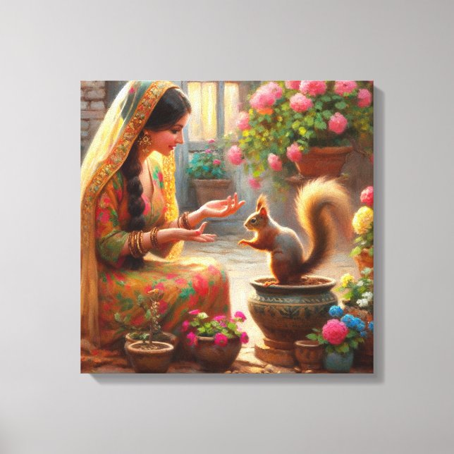 Impressão Em Tela Mulher e Esquilo 2 (Frente)