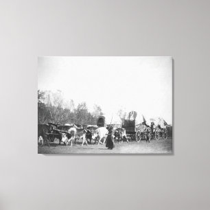 Impressão Em Tela Mulher e Menino com Bullwhackers em Comboio Ox