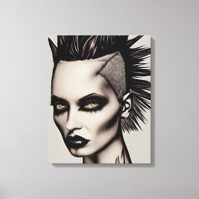 Impressão Em Tela Mulher feroz em Mohawk e Piercings Gothic Punk (Frente)