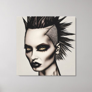 Impressão Em Tela Mulher feroz em Mohawk e Piercings Gothic Punk