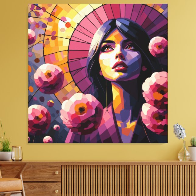 Impressão em Tela Mulher Floral (Insitu(Sala de estar))
