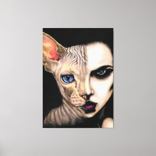 Impressão Em Tela Mulher Gato - Impressão de Tela de Rosto - Pintura