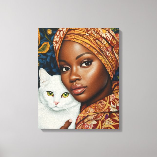 Impressão Em Tela Mulher Graciosa com Cat (Frente)