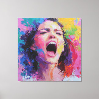 Impressão Em Tela Mulher Gritando Cores Abstratas Acrílico Expressiv