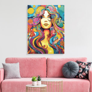 Impressão Em Tela Mulher Hippie Bohemia dos Anos 60 e 70