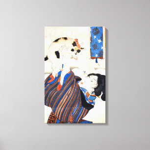 Impressão Em Tela Mulher japonesa com gato, Utagawa Kuniyoshi