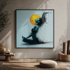 Impressão Em Tela Mulher Meditando Pose de Ioga da Lua Dourada