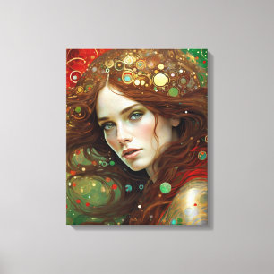 Impressão Em Tela Mulher-Natal Nuevo em Dourado Verde Vermelho