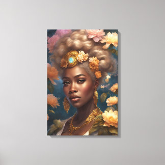 Impressão Em Tela Mulher Negra Gorda em Jardim Flor