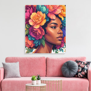 Impressão Em Tela Mulher negra inspiradora Bloom Floral Afro fechado