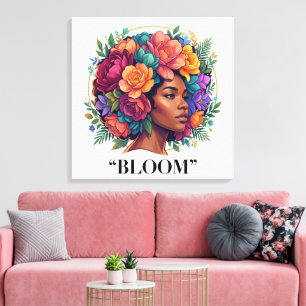 Impressão Em Tela Mulher Negra Inspiradora Floral Afro em Flor