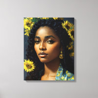 Mulher Negra Retrato de Girassol Caráter Van Gogh