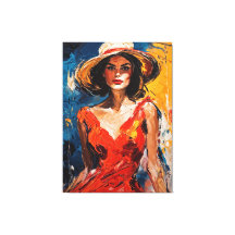 Mulher no vestido de coquetel vermelho