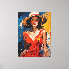 Impressão Em Tela Mulher no vestido de coquetel vermelho