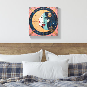 Impressão Em Tela Mulher Noite e Dia na Lua