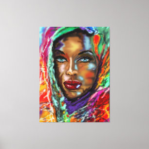 Impressão Em Tela Mulher Olhada Azul com Tela Escarf Colorida