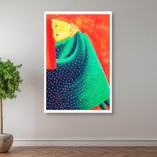Impressão Em Tela Mulher Pensativa Pintura Contemporânea em Acrílico