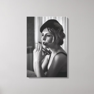 Impressão Em Tela Mulher retrô fumando