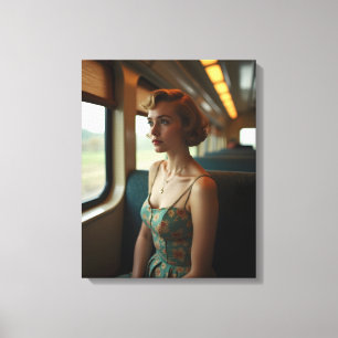 Impressão Em Tela Mulher retrô vintage no trem