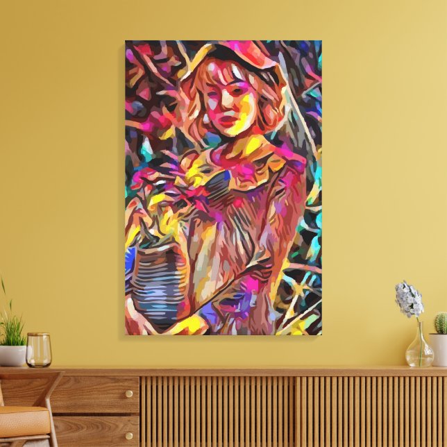 Impressão Em Tela Mulher segurando flores (Insitu(Sala de estar))