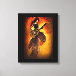 Impressão Em Tela Mulher tocando violão vermelho céu Abstrato arte o