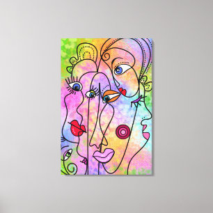 Impressão Em Tela Mulheres abstrato enfrentam humor - Estilo Cubismo