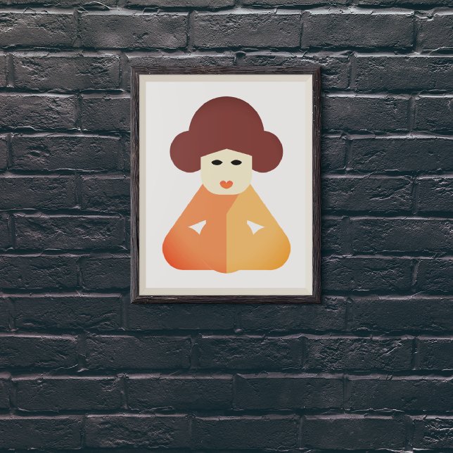 Impressão Em Tela Mulheres Chinesas Tradicionais (geometric art print hanging on a black wall)