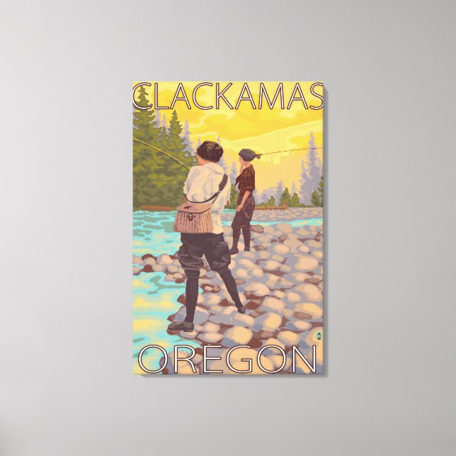 Impressão Em Tela Mulheres voam pescando - Clackamas, Oregon (Frente)