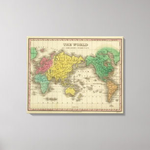 Impressão Em Tela Mundo na projeção de Mercator