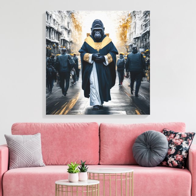 Impressão Em Tela Muro de Arte Conceitual: Gorila em Robôs Monástico (Insitu(Sala de estar))