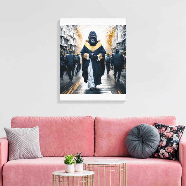 Impressão Em Tela Muro de Arte Conceitual: Gorila em Robôs Monástico (Insitu(Sala de estar))