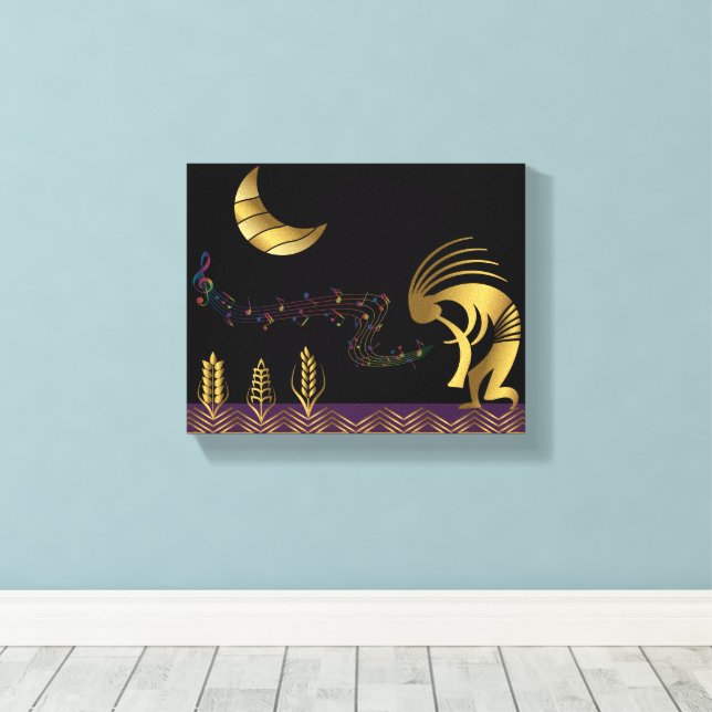 Impressão Em Tela Muro de Kokopelli Dourado Sudoeste (Insitu(piso de madeira))