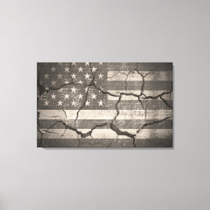 Impressão Em Tela Muro rachado com bandeira americana