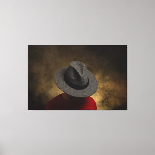 Impressão Em Tela Mysterious Man in Fedora Hat with Atmospheric Smok