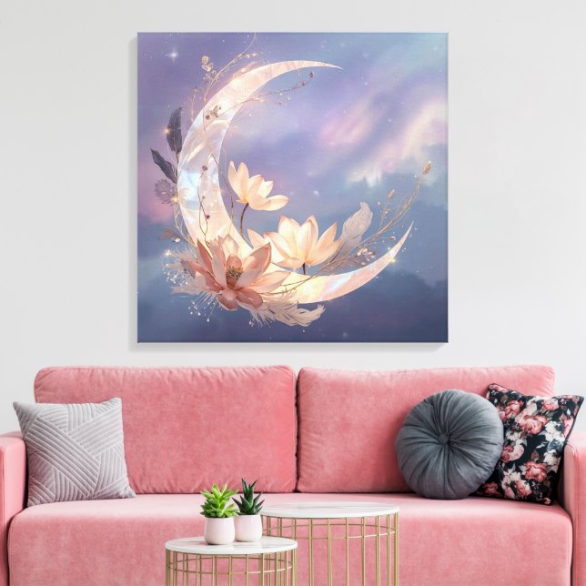 Impressão Em Tela Mystic Feather Moon Boho Wall Art | Spiritual  (Insitu(Sala de estar))