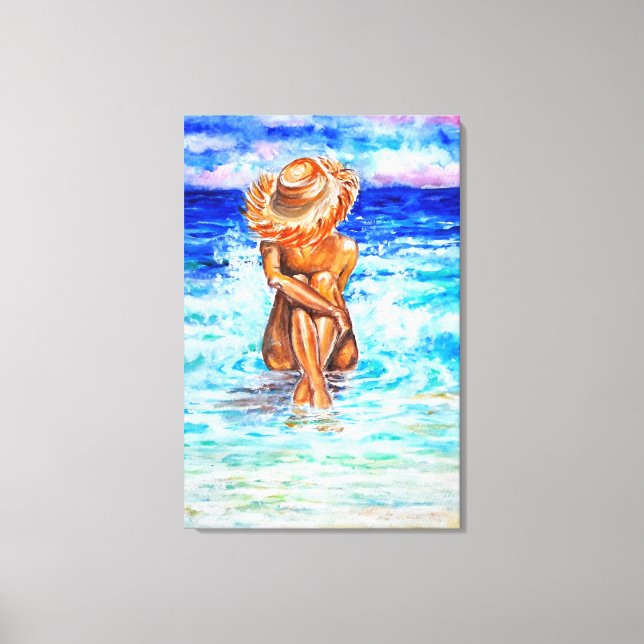 Impressão Em Tela Na Praia - Pintura em Aquarela (Frente)