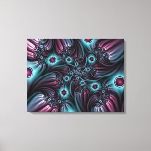 Impressão Em Tela Na Profundidade, Abstrato azul-rosa, triptych frac