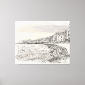 Impressão Em Tela Naples cityscape sketch along beautiful bay coastl