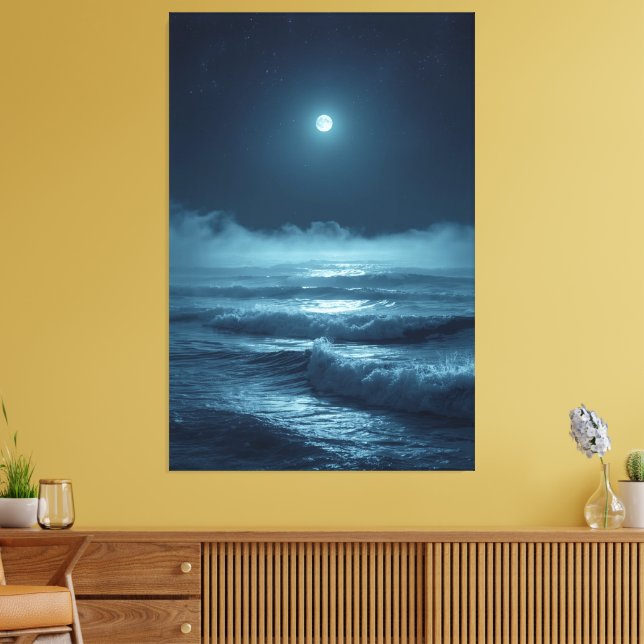 Impressão Em Tela Nascer da Lua Prateada – Oceano Cinematográfico so (Insitu(Sala de estar))