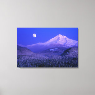 Impressão Em Tela Nascer da lua sobre o Mt Hood inverno, Oregon