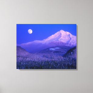 Impressão Em Tela Nascer da Lua Sobre o Mt. Hood Oregon no Inverno