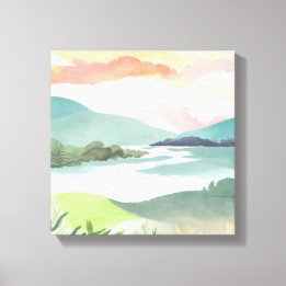 Impressão Em Tela Nascer do Sol na Manhã do Lago | Aquarela da Natur
