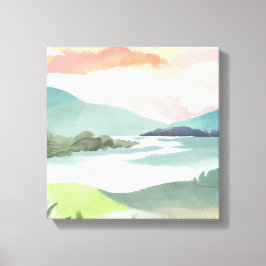 Impressão Em Tela Nascer do Sol na Manhã do Lago | Aquarela da Natur