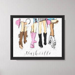 Impressão Em Tela Nashville Script Fashion Illustration Cowboy Boots