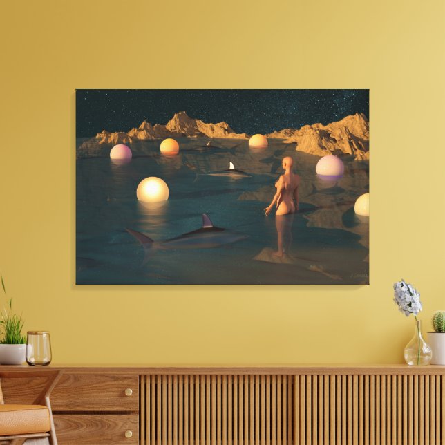 Impressão Em Tela Natação Noturna (Insitu(Sala de estar))
