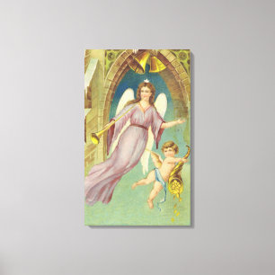 Impressão Em Tela Natais vintages, Anjo Vitoriano com Cherub