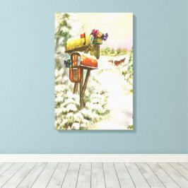 Impressão Em Tela Natais vintages, caixas de correio na paisagem de 